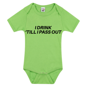 Romper met funny quote I drink `till i pass out Lime