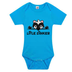 Romper met funny quote Little stinker Blue